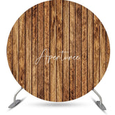 Aperturee - Clear Vintage Brown Wood Plank Round Party Backdrop